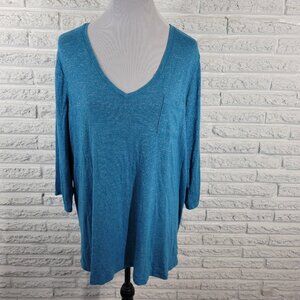 Lane Bryant Womens Top 18 20 Plus Tee 3/4 Sleeve Blue Lightweight BLU32E